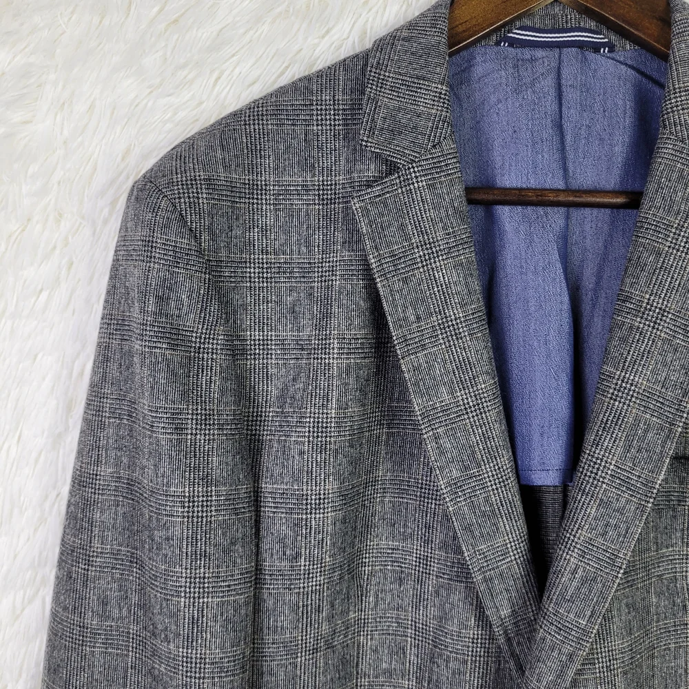 Emile Lafaurie 40R Gray Glen‎ Plaid Wool Blend Blazer Sport Coat Classic Office